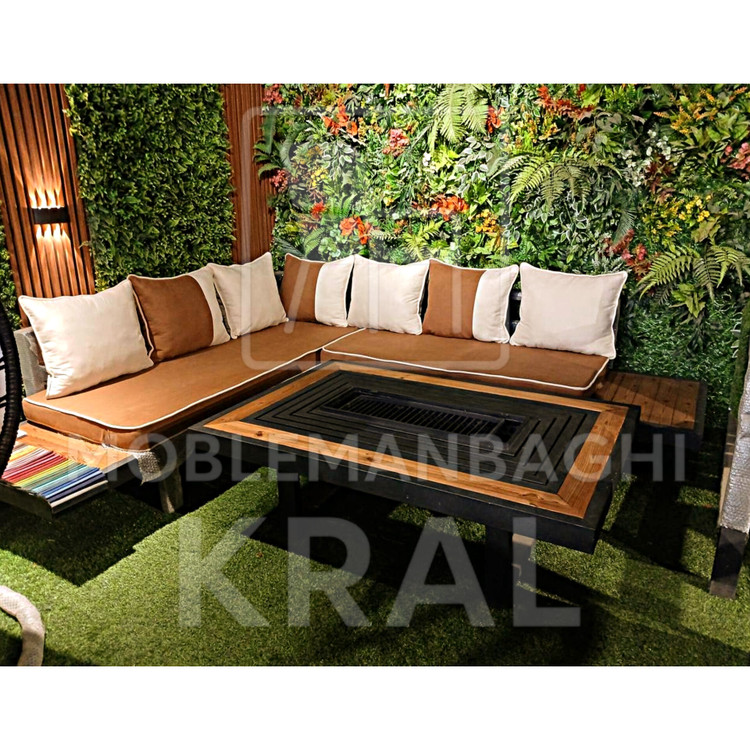 ست مبلمان ال کلاسیک همراه میزآتشدان 2 کاره ( گازی/هیزمی) روف گاردن